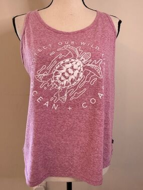 Ocean + Coast Heather blush pink tank sea turtle graphic SZ M